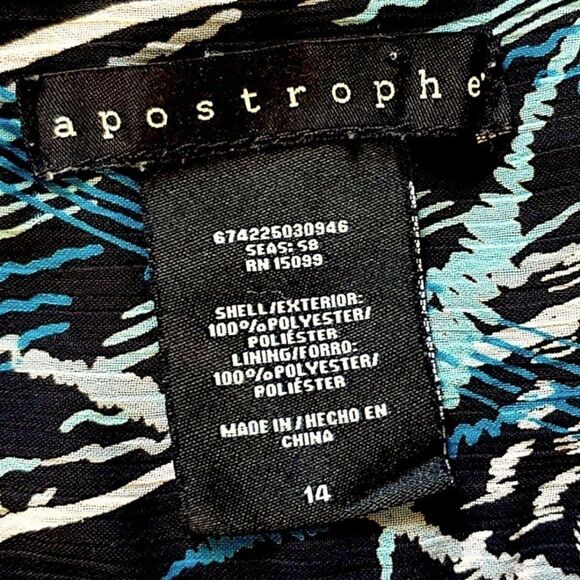 Apostrophe Blue & Black Chiffon Fully Lined Below Knee Midi Skirt Womens 14 EUC - Picture 6 of 8